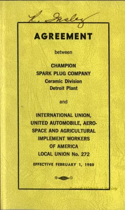 Agreement - Agreement between Champion Spark Plug Company Ceramic Division Detroit Plant and International Union, United Automobile, Aerospace and Agricultural Implement Workers of America, Local Union 272; Effective February 1, 1980