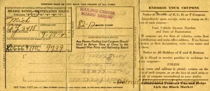 Coupon, Ration - Mileage Ration Identification Folder