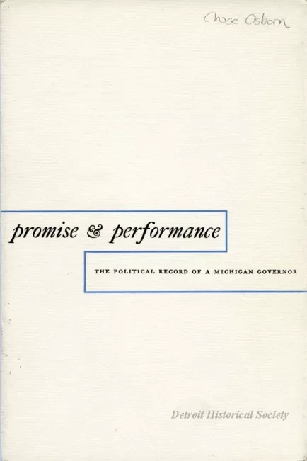 Booklet - Promise and Performance, The Political Record of a Michigan Governor
