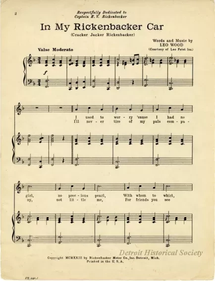 Music, Sheet - In My Rickenbacker Car (Cracker Jacker Rickenbacker)