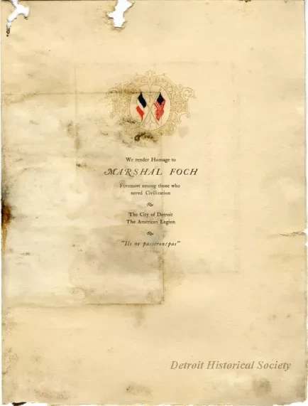 Menu - Honoring Marshal Ferdinand Foch