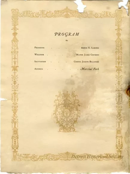 Menu - Honoring Marshal Ferdinand Foch