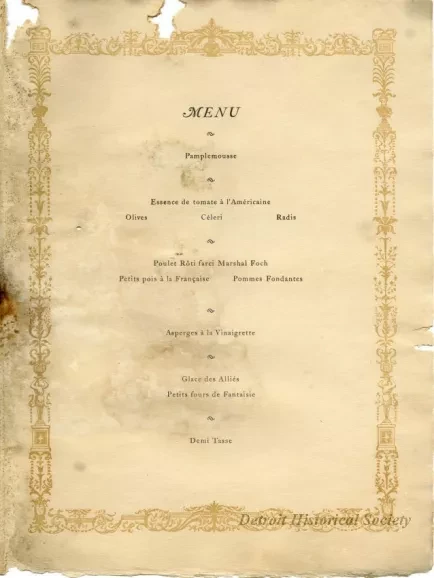 Menu - Honoring Marshal Ferdinand Foch