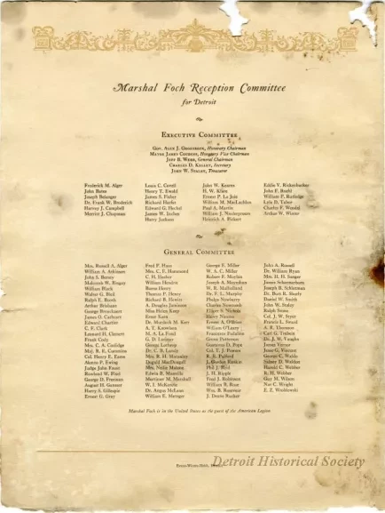 Menu - Honoring Marshal Ferdinand Foch
