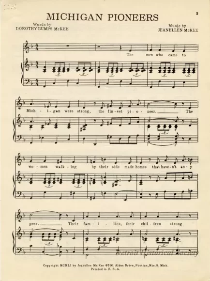 Music, Sheet - Michigan Pioneers