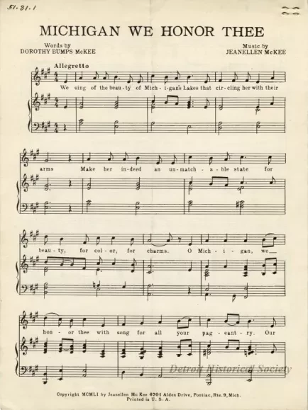 Music, Sheet - Michigan Pioneers