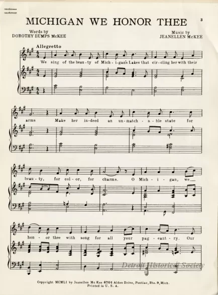 Music, Sheet - Michigan We Honor Thee