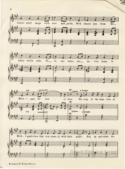 Music, Sheet - Michigan We Honor Thee