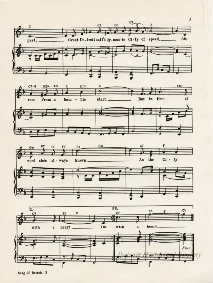 Music, Sheet - Song of Detroit, The City With a Heart