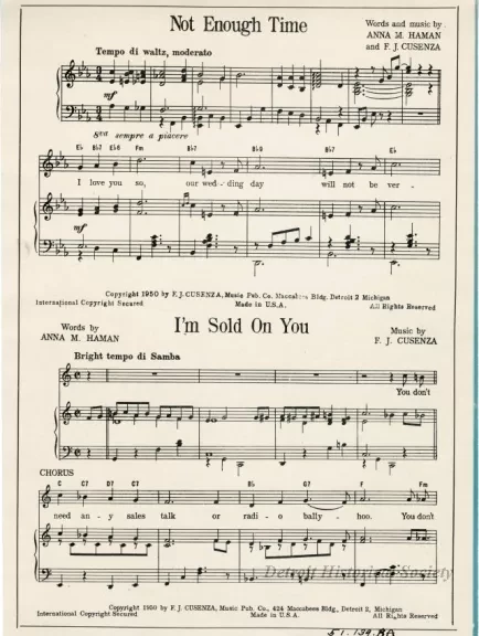 Music, Sheet - Song of Detroit, The City With a Heart