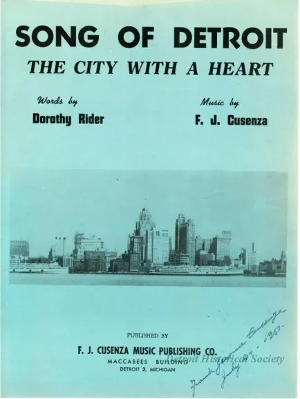 Music, Sheet - Song of Detroit, The City With a Heart