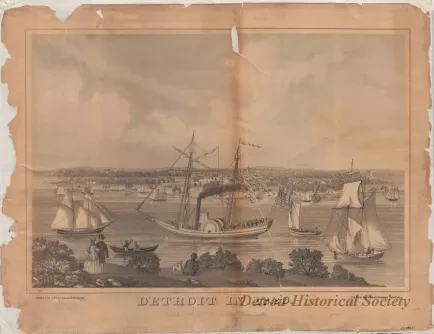 Lithograph - Detroit in 1820, with View of "Walk-In-The-Water"