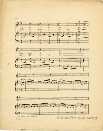 Music, Sheet - Michigan, The State Where I Was Born