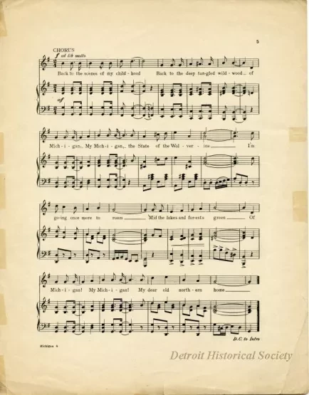 Music, Sheet - Michigan, The State Where I Was Born