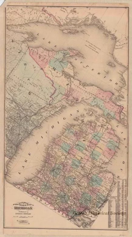 Map - Railroad and Post Office Map of Michigan