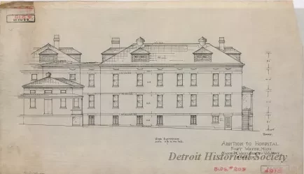 Drawing, Architectural - Addition to Hospital, Fort Wayne, Michigan.
Major P. G. Wales, Surgeon, U.S. Army.
March, 1907