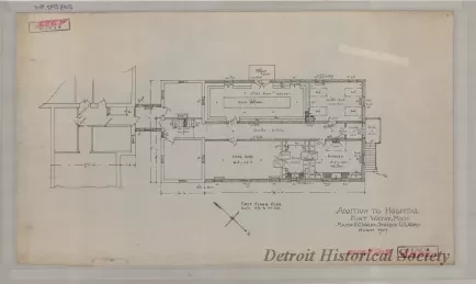 Drawing, Architectural - Addition to Hospital, Fort Wayne, Michigan.
Major P. G. Wales, Surgeon, U.S. Army.  March, 1907