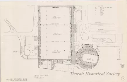Drawing, Architectural - Second Floor Plan,
Cobo Hall - Convention Arena, 
Civic Center - City of Detroit, Michigan.