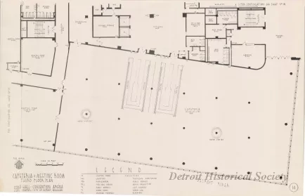 Drawing, Architectural - Cafeteria & Meeting Room, 
Third Floor Plan, 
Cobo Hall - Convention Arena, 
Civic Center - City of Detroit, Michigan