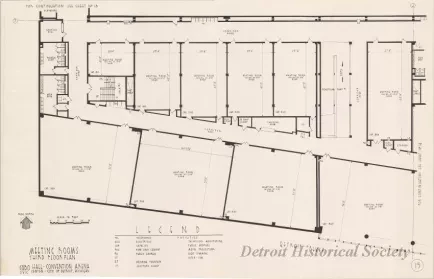 Drawing, Architectural - Cafeteria & Meeting Rooms, 
Third Floor Plan, 
Cobo Hall - Convention Arena, 
Civic Center - City of Detroit, Michigan