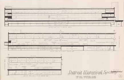 Drawing, Architectural - Sections Thru Exhibit Halls A, B, C, & D, 
Cobo Hall - Convention Arena, 
Civic Center - City of Detroit, Michigan