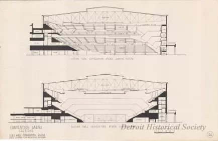 Drawing, Architectural - Convention Arena, 
Sections, 
Cobo Hall - Convention Arena, 
Civic Center - City of Detroit, Michigan