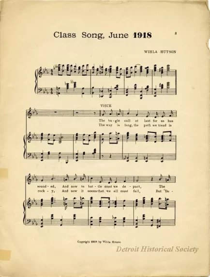 Music, Sheet - Detroit Central High School Class Song, June 1918