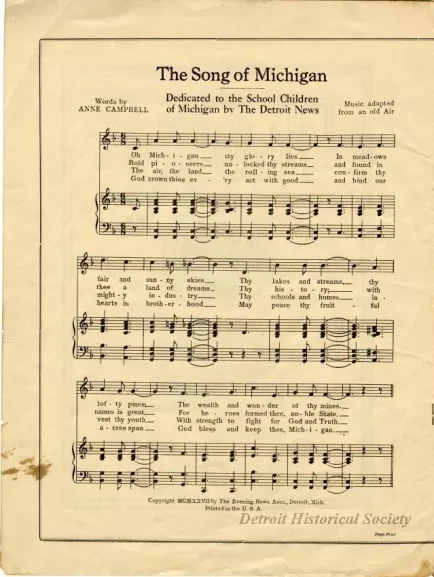 Music, Sheet - The Song of Michigan