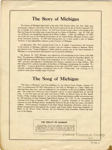 Music, Sheet - The Song of Michigan
