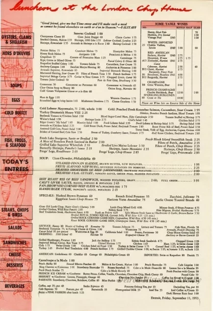 Menu - Luncheon at the London Chop House