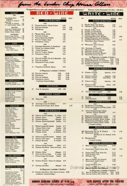 Menu - Dinner at the London Chop House