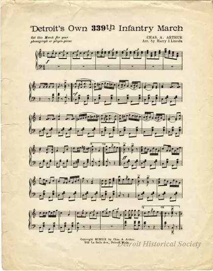 Music, Sheet - Detroit's Own 339th Infantry March