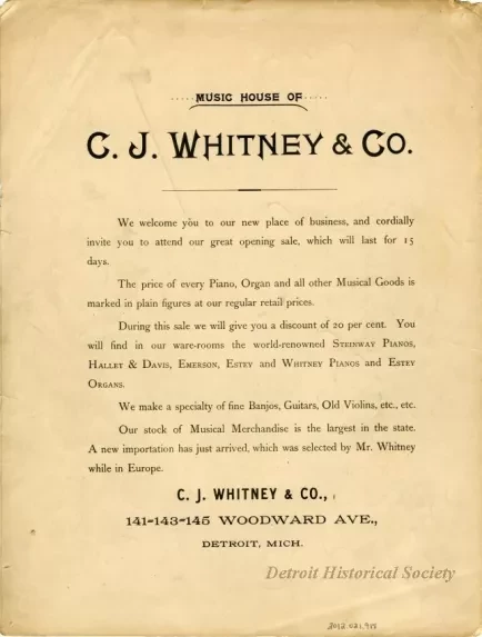 Music, Sheet - C.J. Whiney & Co.'s Grand Opening March