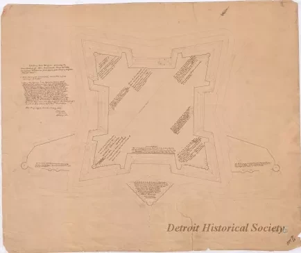 Drawing, Architectural - Sketch of Fort Wayne, 
Showing the Condition of its Non-Armament, June 30th, 1869, in Response to Circular from Office of the Chief of Engineers, May 25th, 1869.