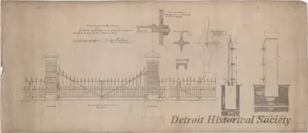 Drawing, Architectural - Elevations and Sections of Details of Wrought Iron Picket Fence, Gates, and Gate Posts at Fort Wayne, Mich.