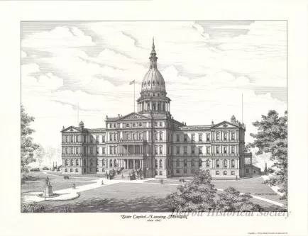 Print - State Capitol - Lansing, Michigan, circa 1915