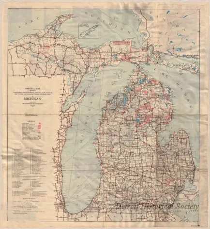 Map - Official Map Showing State Parks, Fish Hatcheries, Forests, Game Reserves, Fire Towers, and National Forest Purchase Units in Michigan