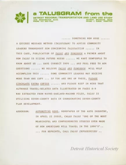 Report - TALUS and Tomorrow