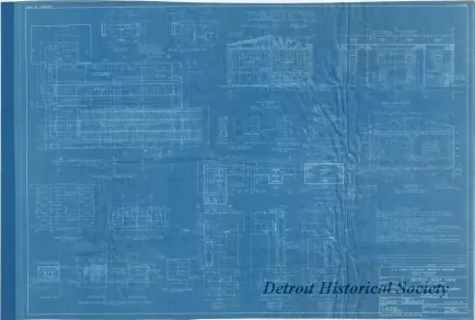 Blueprint - Detroit Boat Yard - 
Boatshed, Paving and Trackwork, 
Plans, Elevations, Sections & Details