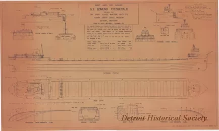 Drawing, Technical - Great Lakes Ore Carrier, S.S. Edmund Fitzgerald