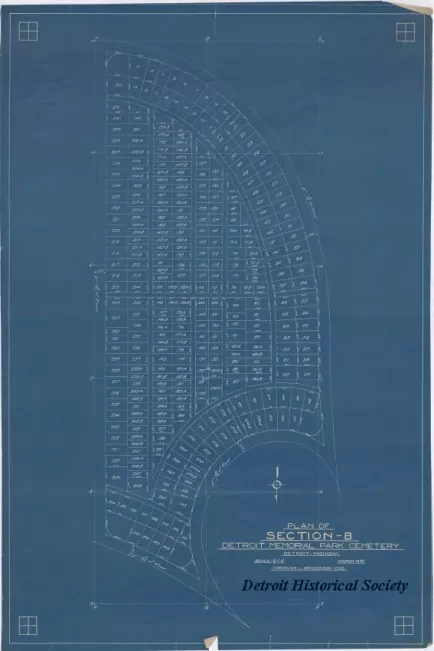 Survey, Land - Plan of Section B,
Detroit Memorial Park Cemetery