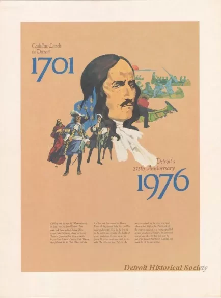 Poster - Cadillac Lands in Detroit, 1701 -
Detroit's 275th Anniversary, 1976
