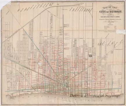 Map - Map of the City of Detroit,
Showing Fire Limits, Paved Streets & Sewers