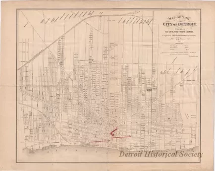 Map - Map of the City of Detroit,
Showing Fire Limits, Paved Streets & Sewers