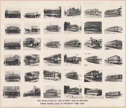 Poster - The Evolution of the Street Car in Detroit 
from Horse Car to Present Time - 1921