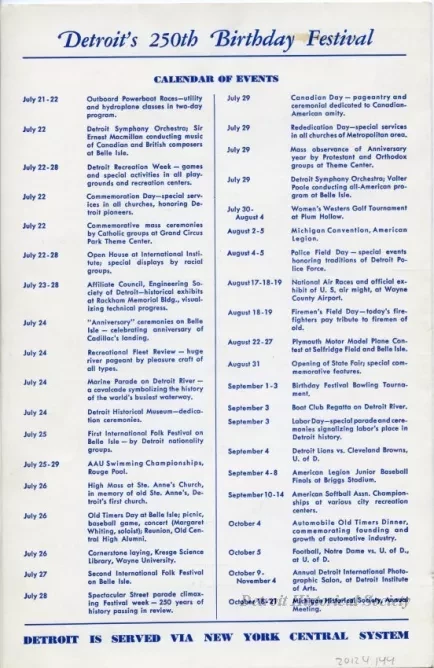 Menu - Detroit's 250th Birthday Festival