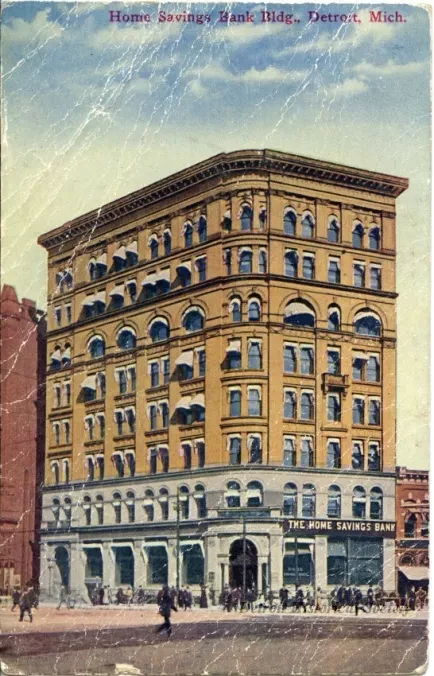 Postcard - Home Savings Bank Bldg., Detroit, Mich.