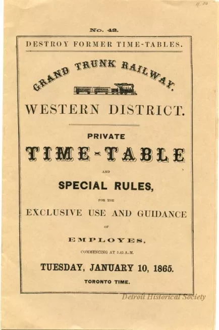 Timetable - Grand Trunk Railway, Western District, Private Time-Table and Special Rules for the Exclusive Use and Guidance of Employees.