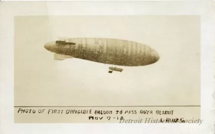 Postcard - Photo of First Dirigible Baloon to Pass Over Detroit