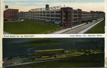 Postcard - Ford Motor Co. by Moonlight, Ford Motor Co., Detroit, Mich.